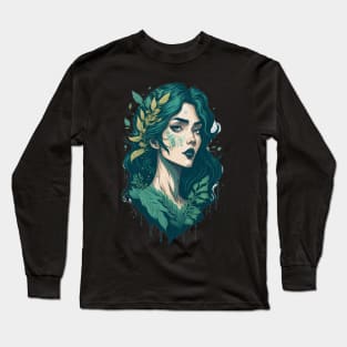 Ghibli style Woman Head  Forest Fairy Godess Pretty Queen Long Sleeve T-Shirt